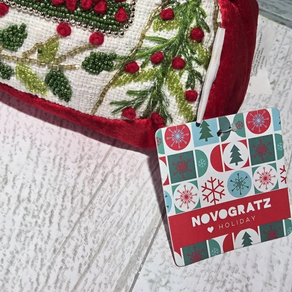Christmas Gingerbread House Beaded Pillow NWT Red Green White Holiday Novogratz